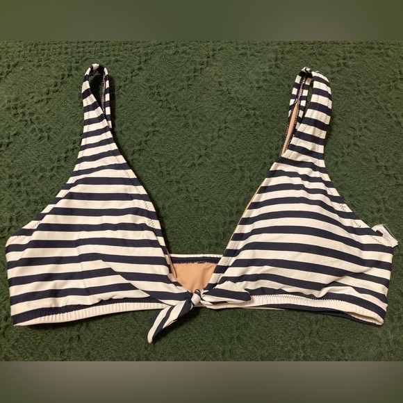 J. Crew Blue And White Striped Faux Front Tie Bikini Top Size Extra Large - Picture 1 of 11